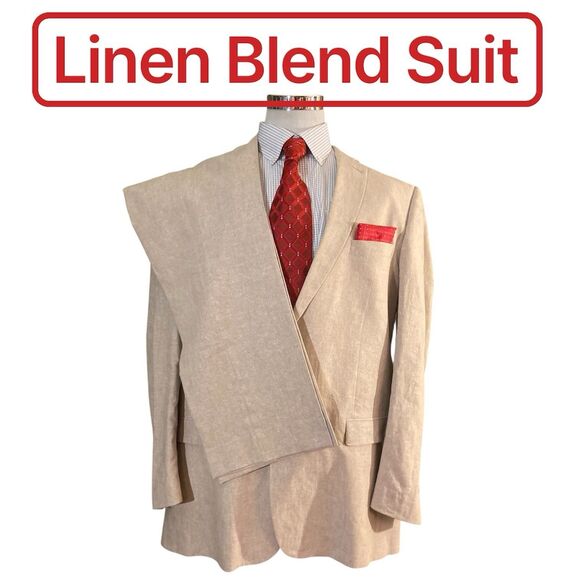 Comfort Stafford 2 Piece Suit Men’s 48L Linen Blend Classic Beige Business